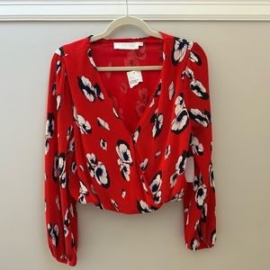 NWT ASTR silky ribbed v neck blouse size small